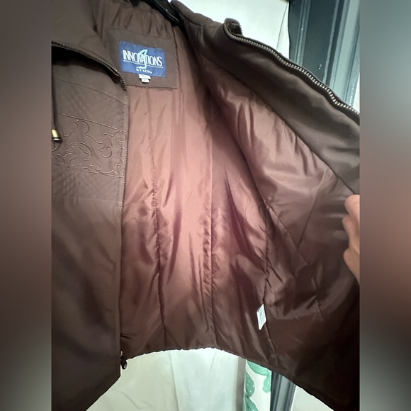 Innovations by IZZI Brown Quilted Embroidered Jacket Coat Size Small - Picture 7 of 16